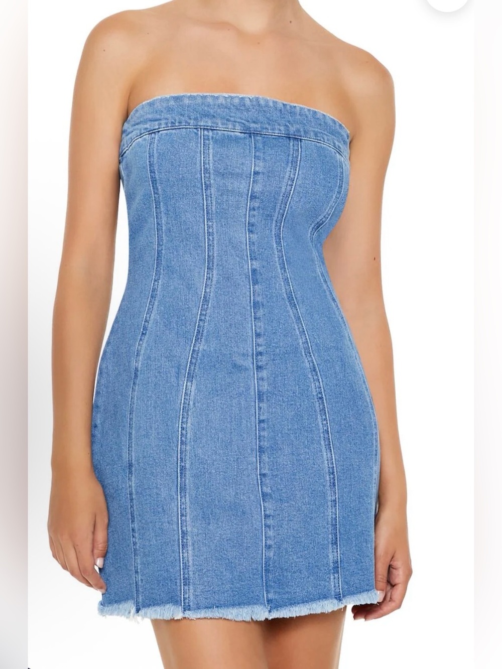 Forever 21 Strapless Denim Bodycon Dress in Light Blue